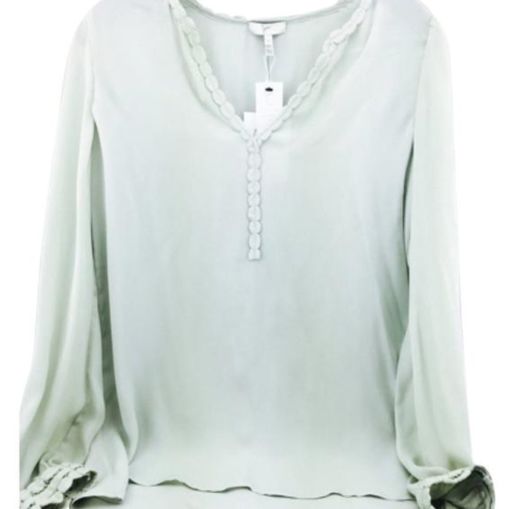 Joie silk pale green embroidered detail long sleeve blouse